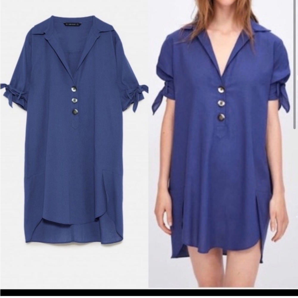 Zara Basic Botton Tunic Dress Linen/Cotton NWOT, Y2K - Picture 2 of 11